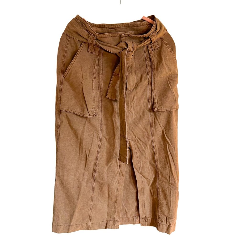 Free People - Cargo Midi Skirt with Pockets, Slit + Waist Tie • Size 8